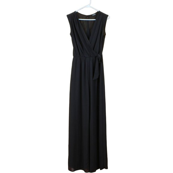 Eclipse Faux Wrap Jumpsuit Sash Waist Lined Small Black Sleeveless Formal D153 - Picture 9 of 9